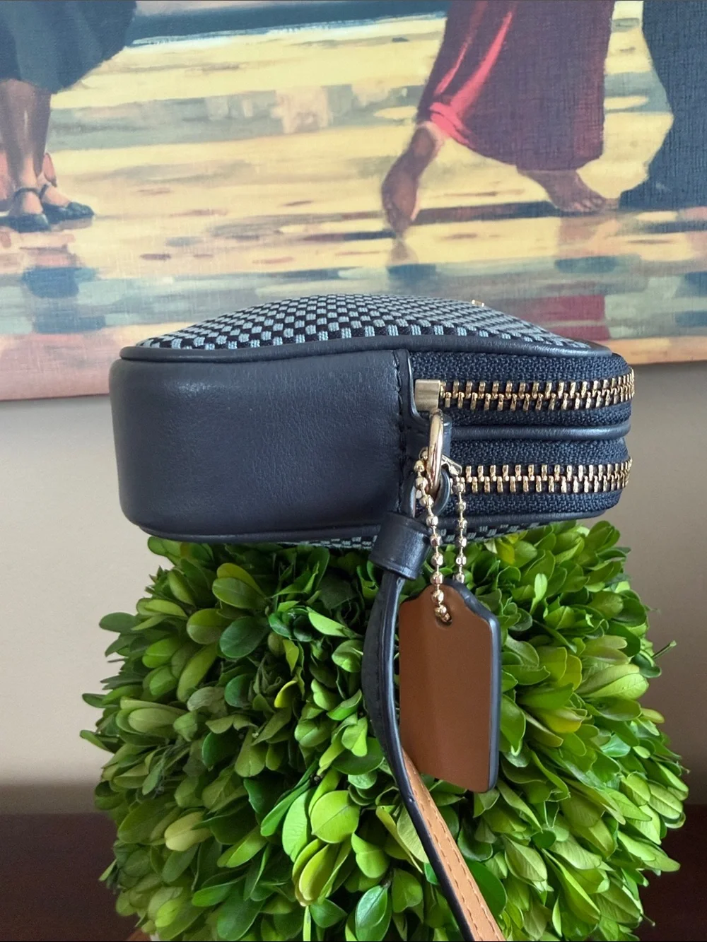COACH 💙 BLUE TWO-TONE 🩵 LEGACY LACQUARD DOUBLE ZIP SMALL CROSSBODY BAG 🌟EUC🌟